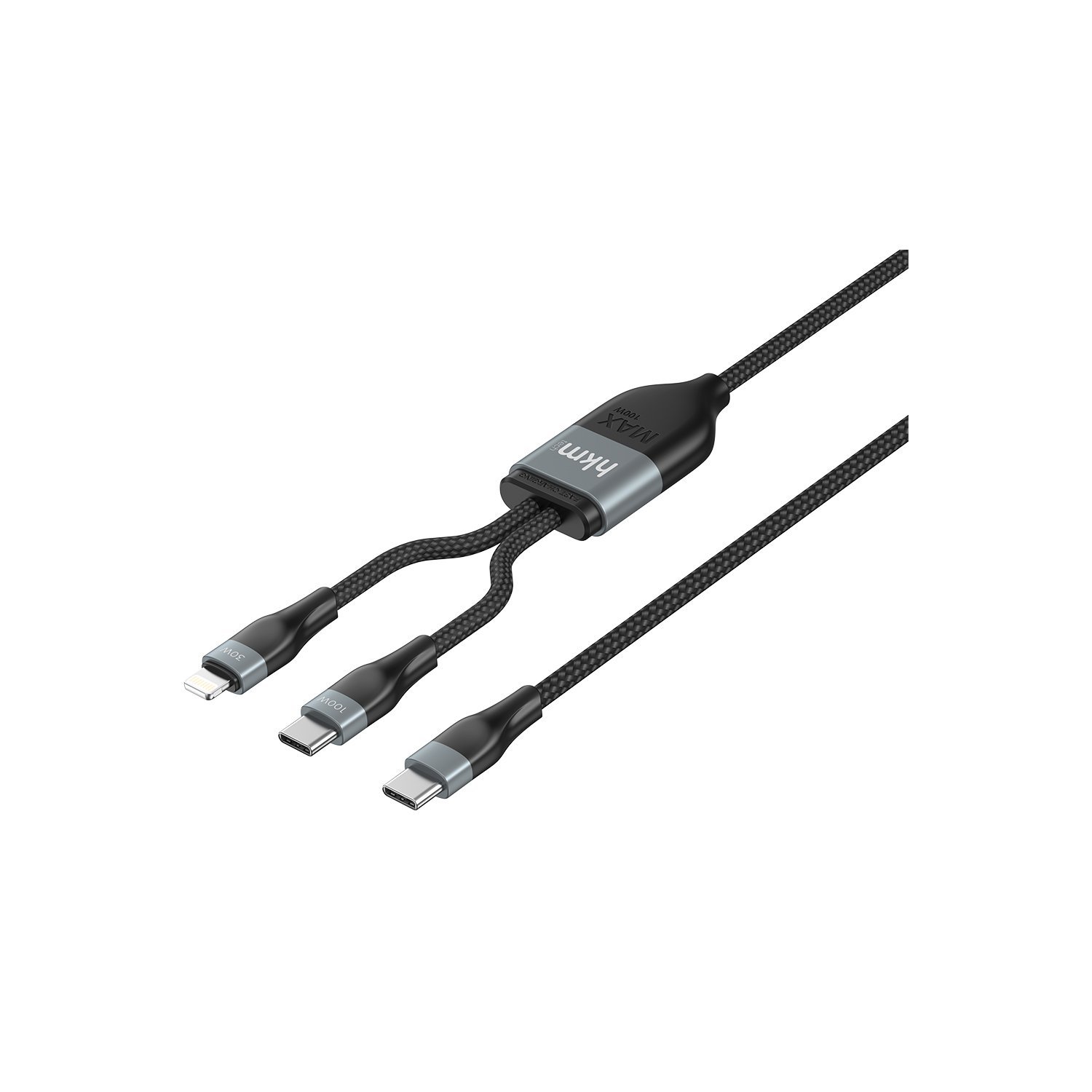 hkm tech DUO POWER 100W Çift Uçlu, Type-C to Lightning + Type-C Şarj Kablosu