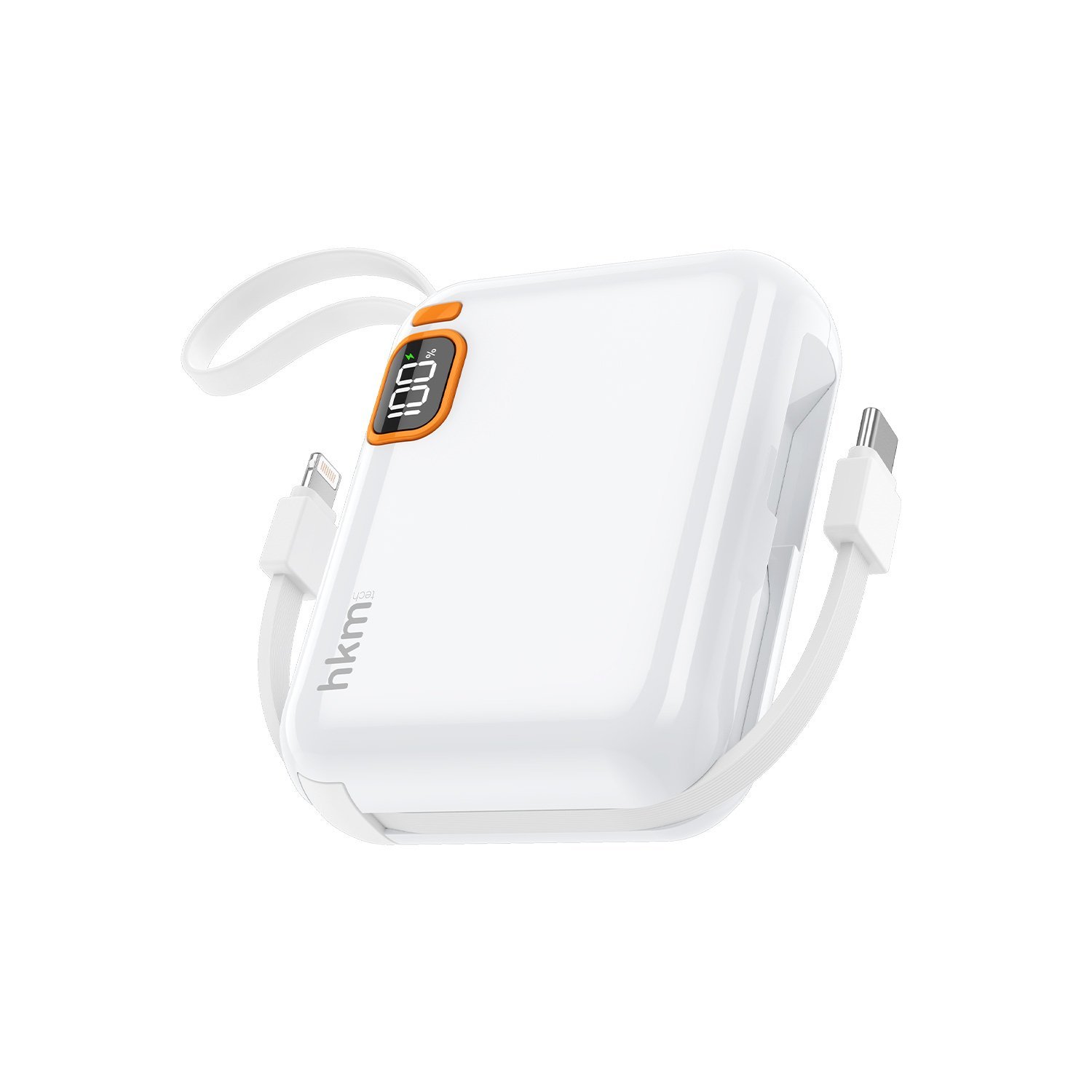 hkm tech POWER DUO 10.000 mAh 20W, PD 20W hızlı şarj destekli, Type-C ve Lightning Kablolu Powerbank