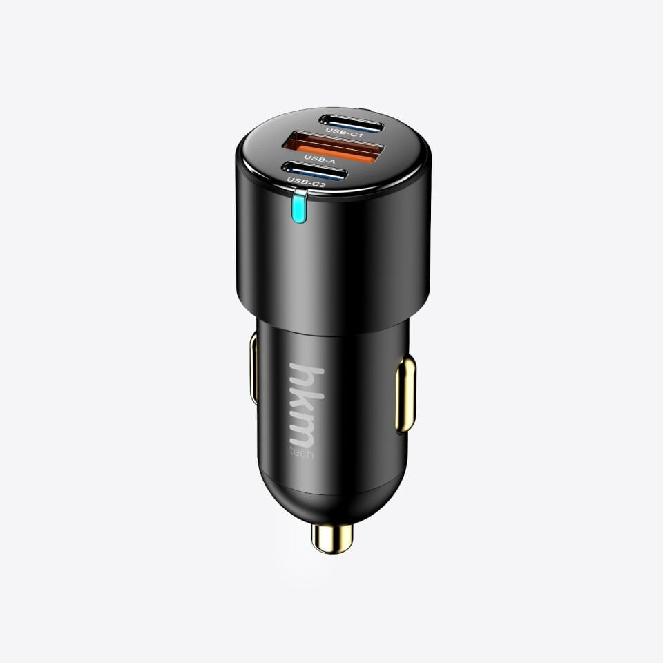hkm tech HYPER 60W Hızlı Şarj Destekli, 3 girişli (2xType-C 1xUSB) Araç İçi Çakmaklık Şarj Aleti
