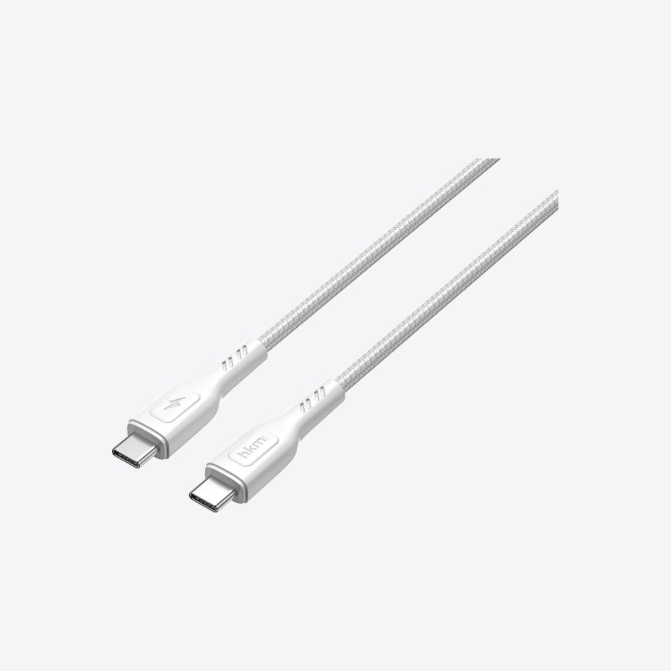 hkm tech KNIT 60W Hızlı Şarj Destekli, Type-C to Type-C Şarj ve Data Aktarım Kablosu Beyaz