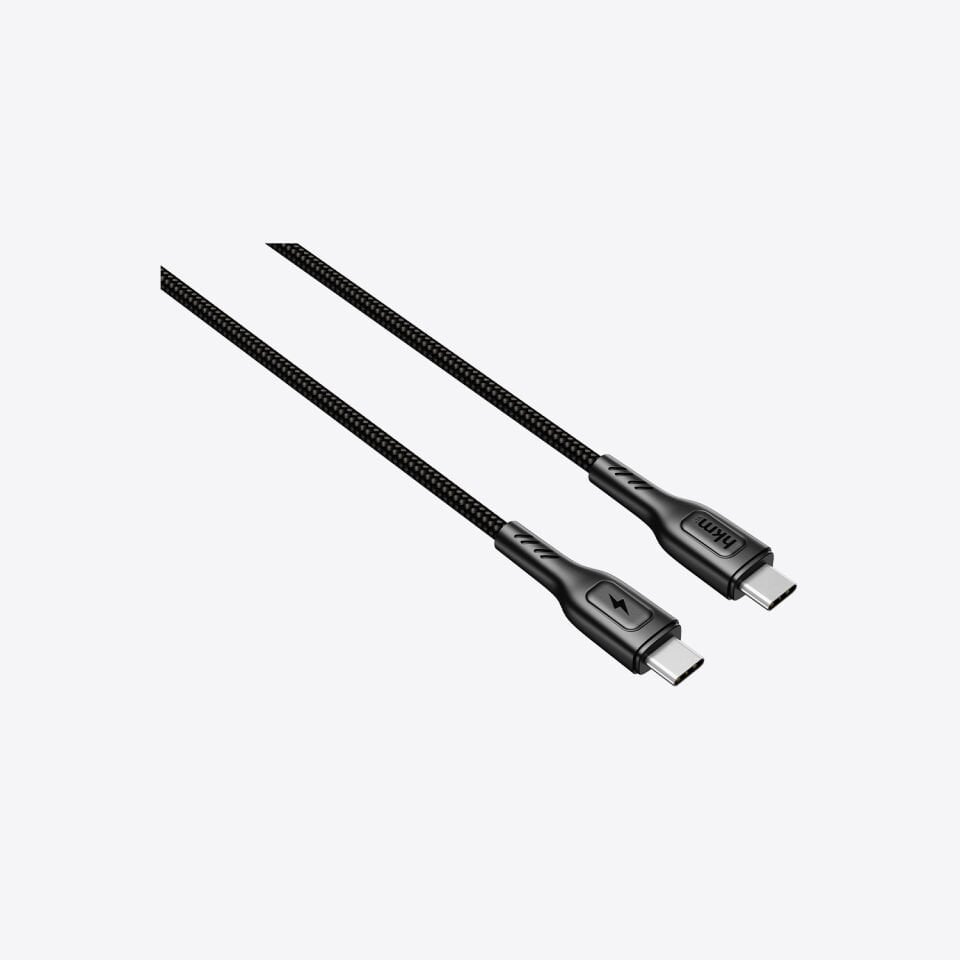 hkm tech KNIT 60W Hızlı Şarj Destekli, Type-C to Type-C Şarj ve Data Aktarım Kablosu Siyah