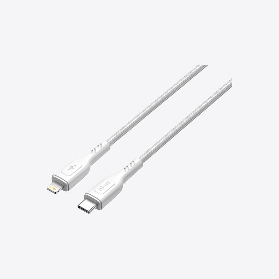 hkm tech KNIT 30W Hızlı Şarj Destekli, Type-C to Lightning Şarj ve Data Aktarım Kablosu Beyaz