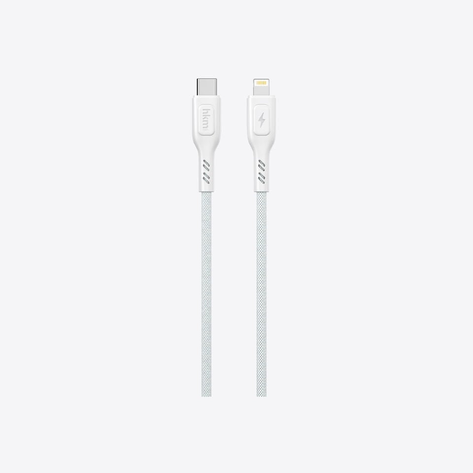 hkm tech KNIT 30W Hızlı Şarj Destekli, Type-C to Lightning Şarj ve Data Aktarım Kablosu Beyaz