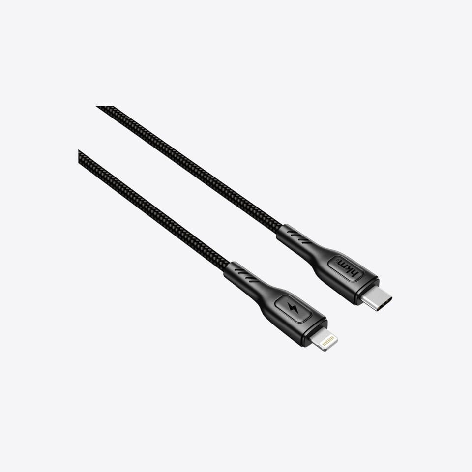 hkm tech KNIT 30W Hızlı Şarj Destekli, Type-C to Lightning Şarj ve Data Aktarım Kablosu Siyah