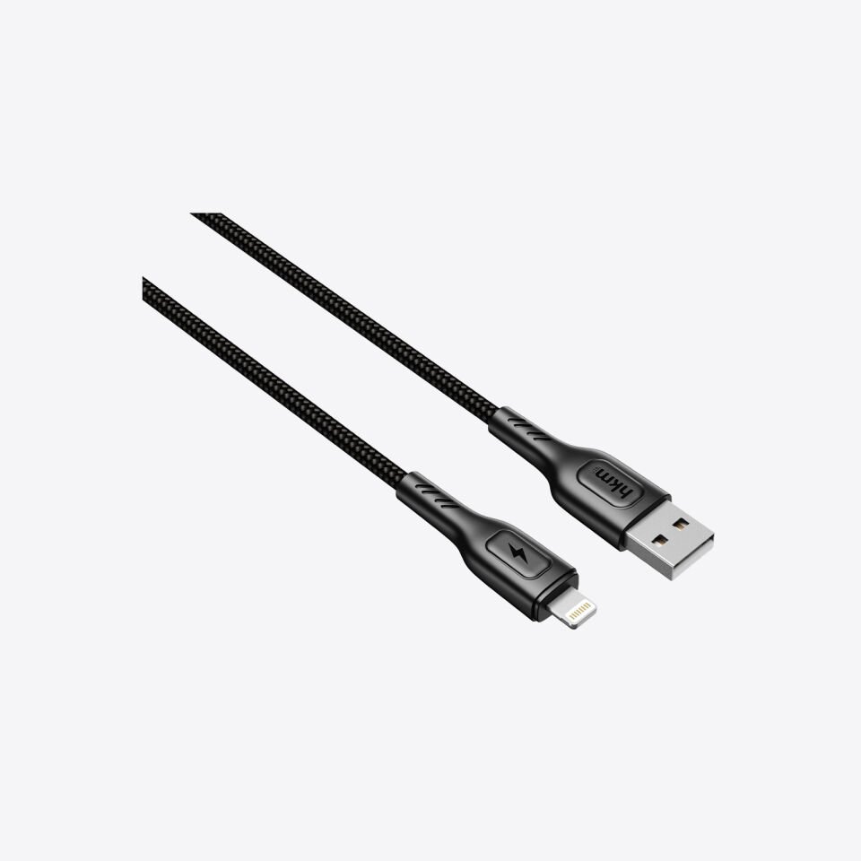 hkm tech KNIT 2A Çıkışlı, USB-A to Lightning Şarj ve Data Aktarım Kablosu Siyah
