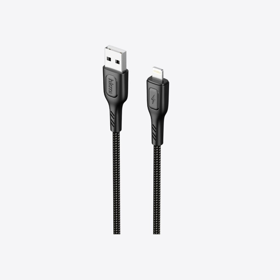 hkm tech KNIT 2A Çıkışlı, USB-A to Lightning Şarj ve Data Aktarım Kablosu Siyah