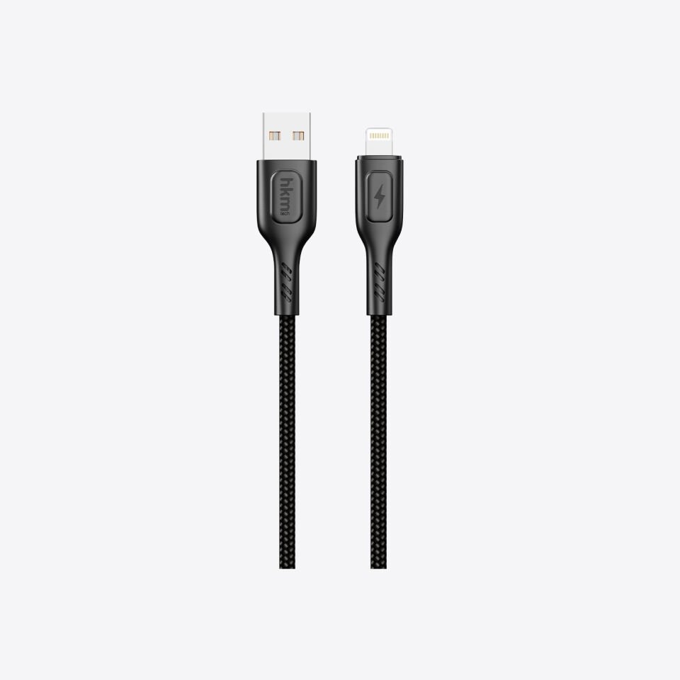 hkm tech KNIT 2A Çıkışlı, USB-A to Lightning Şarj ve Data Aktarım Kablosu Siyah