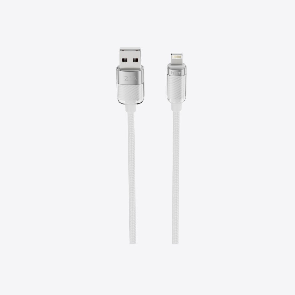 hkm tech KNIT GLAM 2.1A Hızlı Şarj Destekli, USB-A to Lightning Şarj ve Data Aktarım Kablosu Beyaz