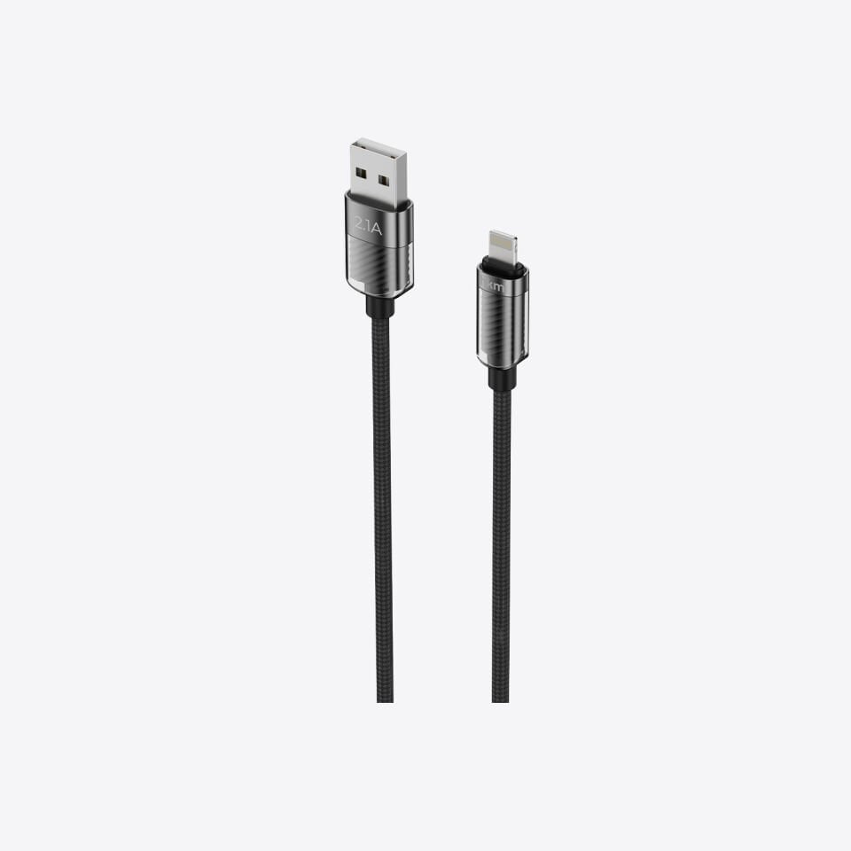 hkm tech KNIT GLAM 2.1A Hızlı Şarj Destekli, USB-A to Lightning Şarj ve Data Aktarım Kablosu Siyah