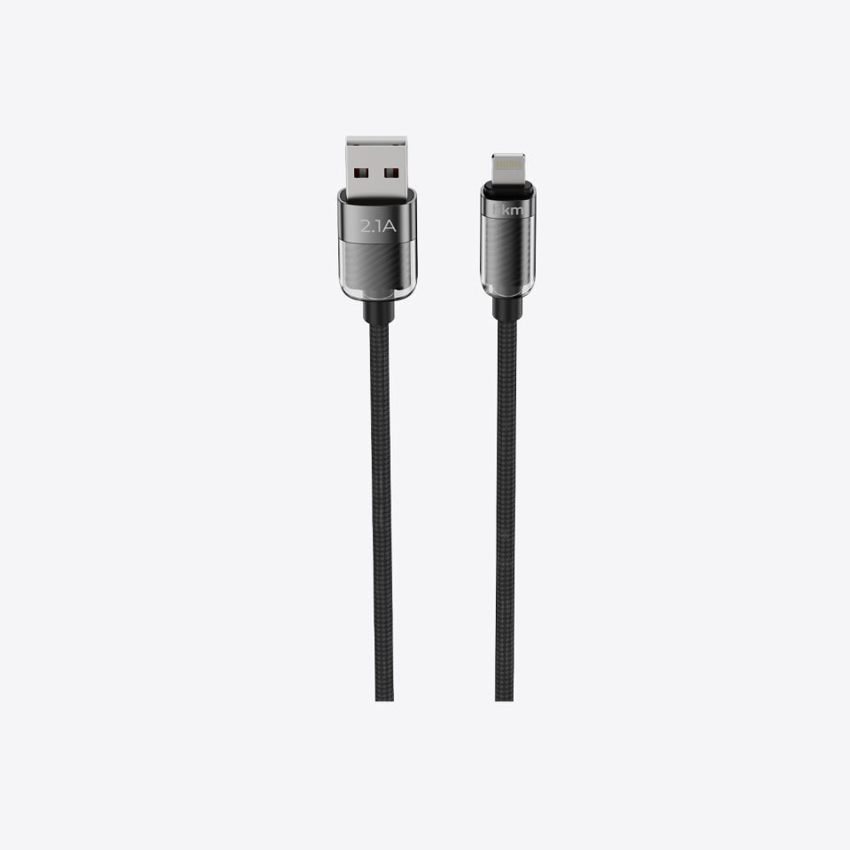 hkm tech KNIT GLAM 2.1A Hızlı Şarj Destekli, USB-A to Lightning Şarj ve Data Aktarım Kablosu Siyah
