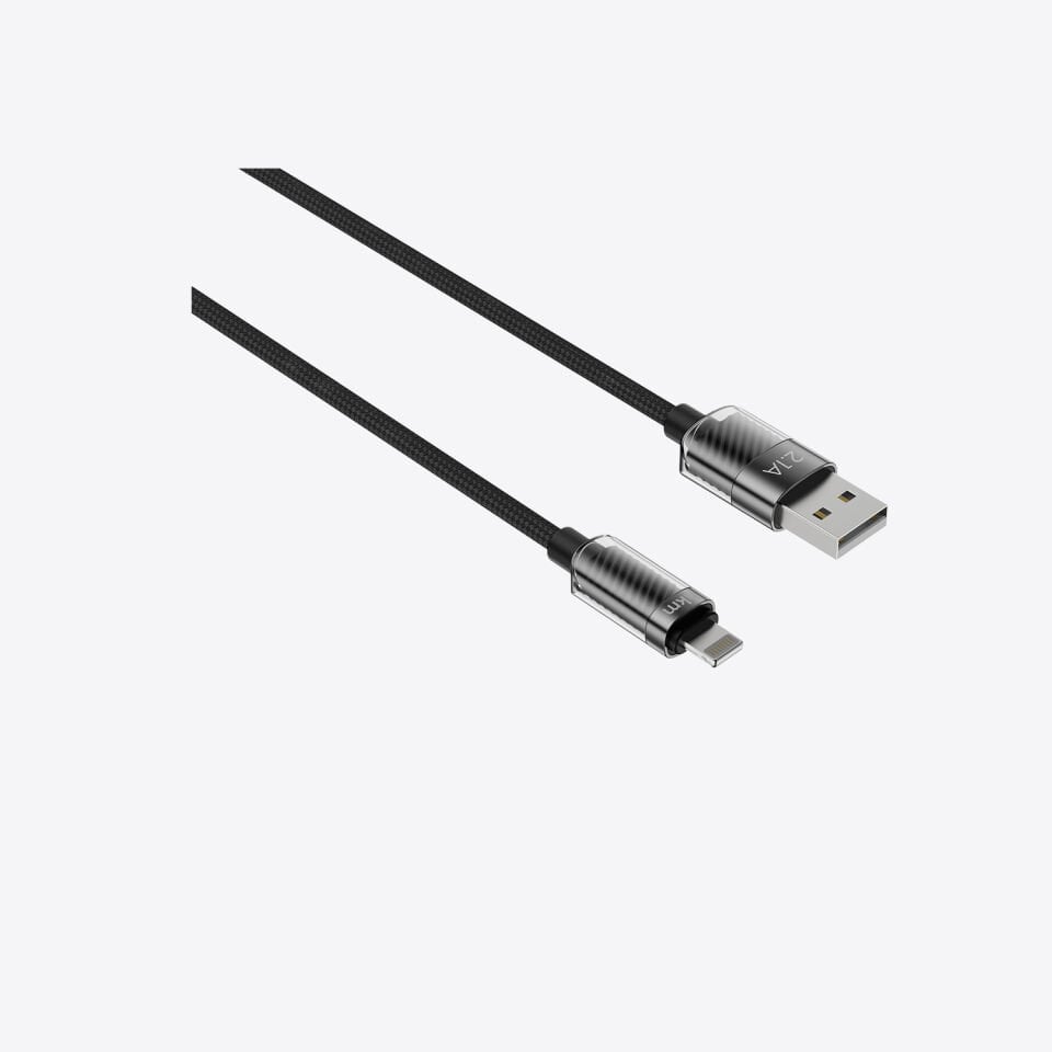 hkm tech KNIT GLAM 2.1A Hızlı Şarj Destekli, USB-A to Lightning Şarj ve Data Aktarım Kablosu Siyah