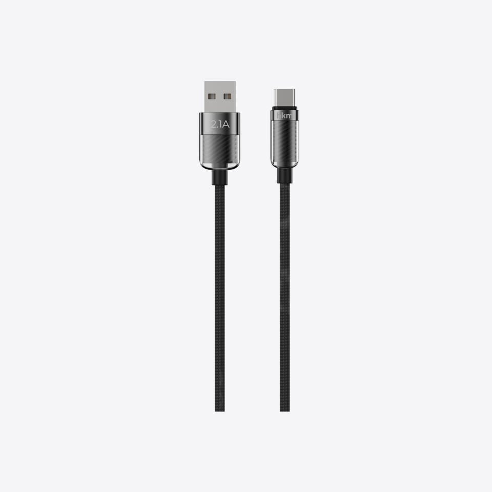 hkm tech KNIT GLAM 2.1A Hızlı Şarj Destekli, USB-A to Type-C Şarj ve Data Aktarım Kablosu Siyah