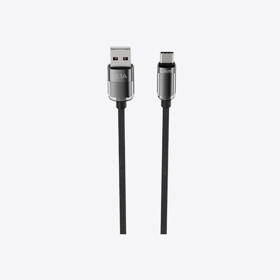 hkm tech KNIT GLAM 2.1A Hızlı Şarj Destekli, USB-A to Type-C Şarj ve Data Aktarım Kablosu Siyah