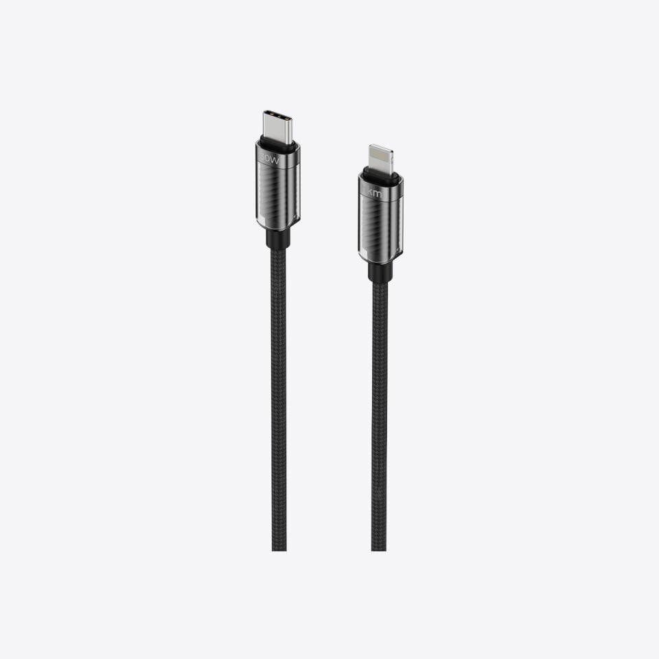 hkm tech KNIT GLAM 30W Hızlı Şarj Destekli, Type-C to Lightning Şarj ve Data Aktarım Kablosu