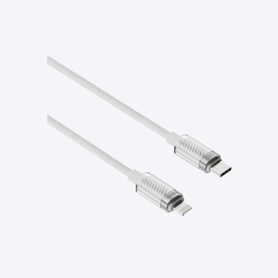 hkm tech KNIT GLAM 30W Hızlı Şarj Destekli, Type-C to Lightning Şarj ve Data Aktarım Kablosu Beyaz