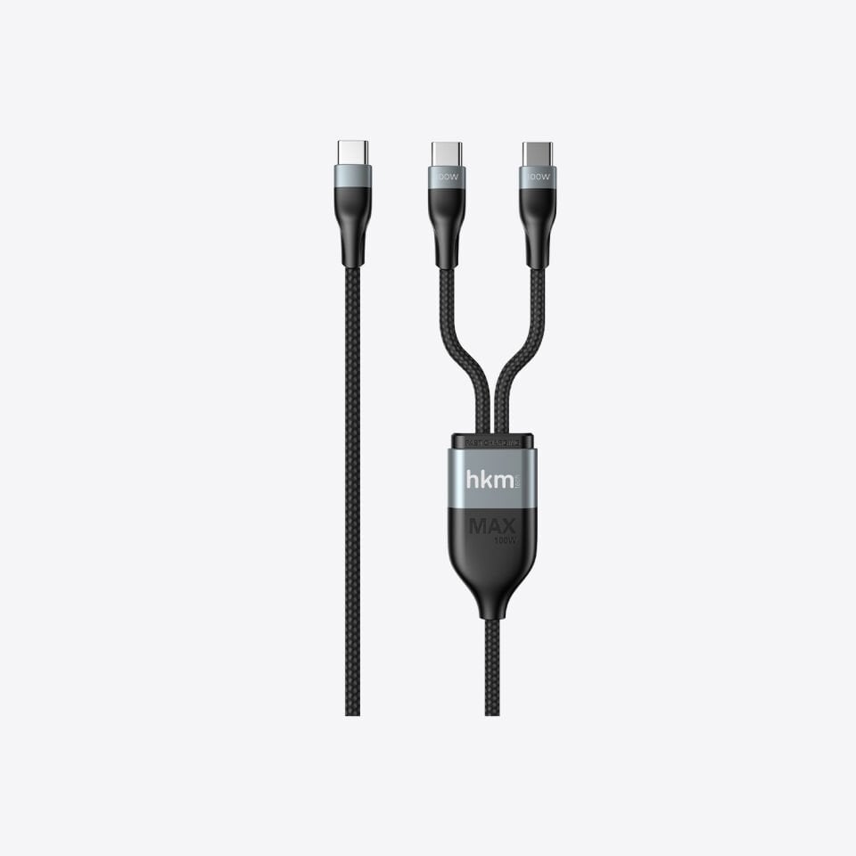 hkm tech DUO POWER 100W Çift Uçlu, Type-C to Type-C + Type-C Şarj Kablosu