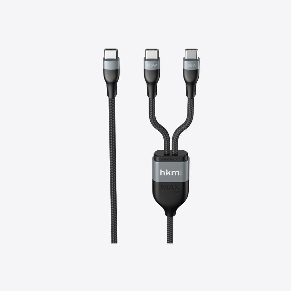 hkm tech DUO POWER 100W Çift Uçlu, Type-C to Type-C + Type-C Şarj Kablosu