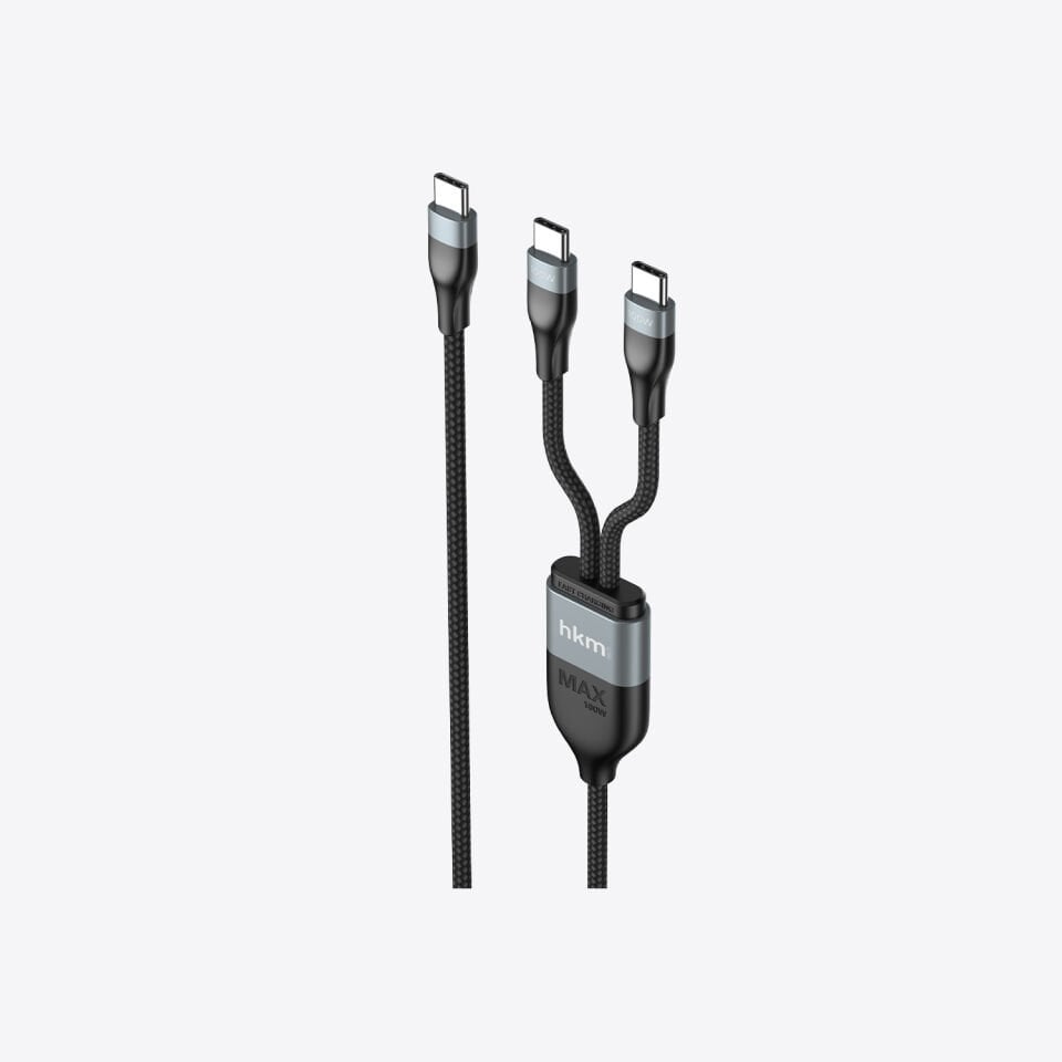 hkm tech DUO POWER 100W Çift Uçlu, Type-C to Type-C + Type-C Şarj Kablosu