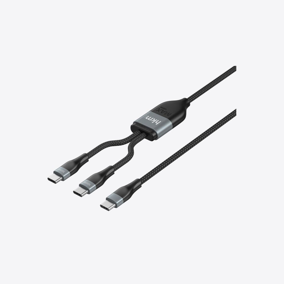 hkm tech DUO POWER 100W Çift Uçlu, Type-C to Type-C + Type-C Şarj Kablosu