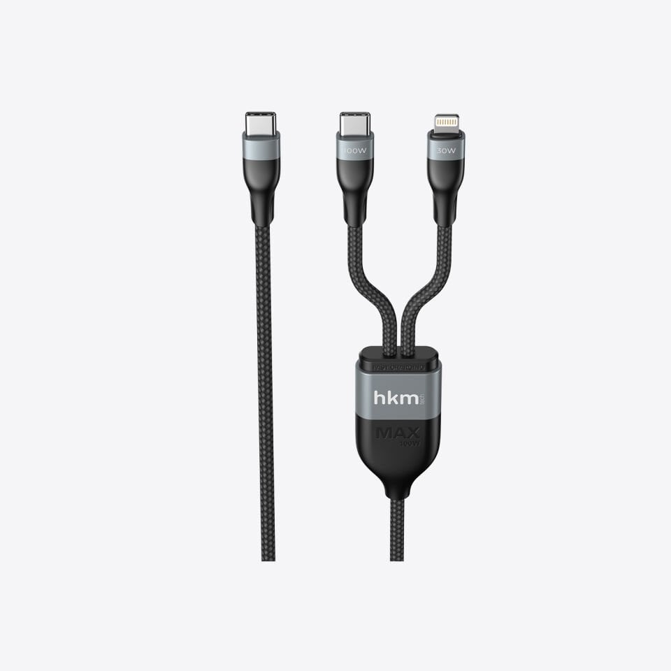 hkm tech DUO POWER 100W Çift Uçlu, Type-C to Lightning + Type-C Şarj Kablosu