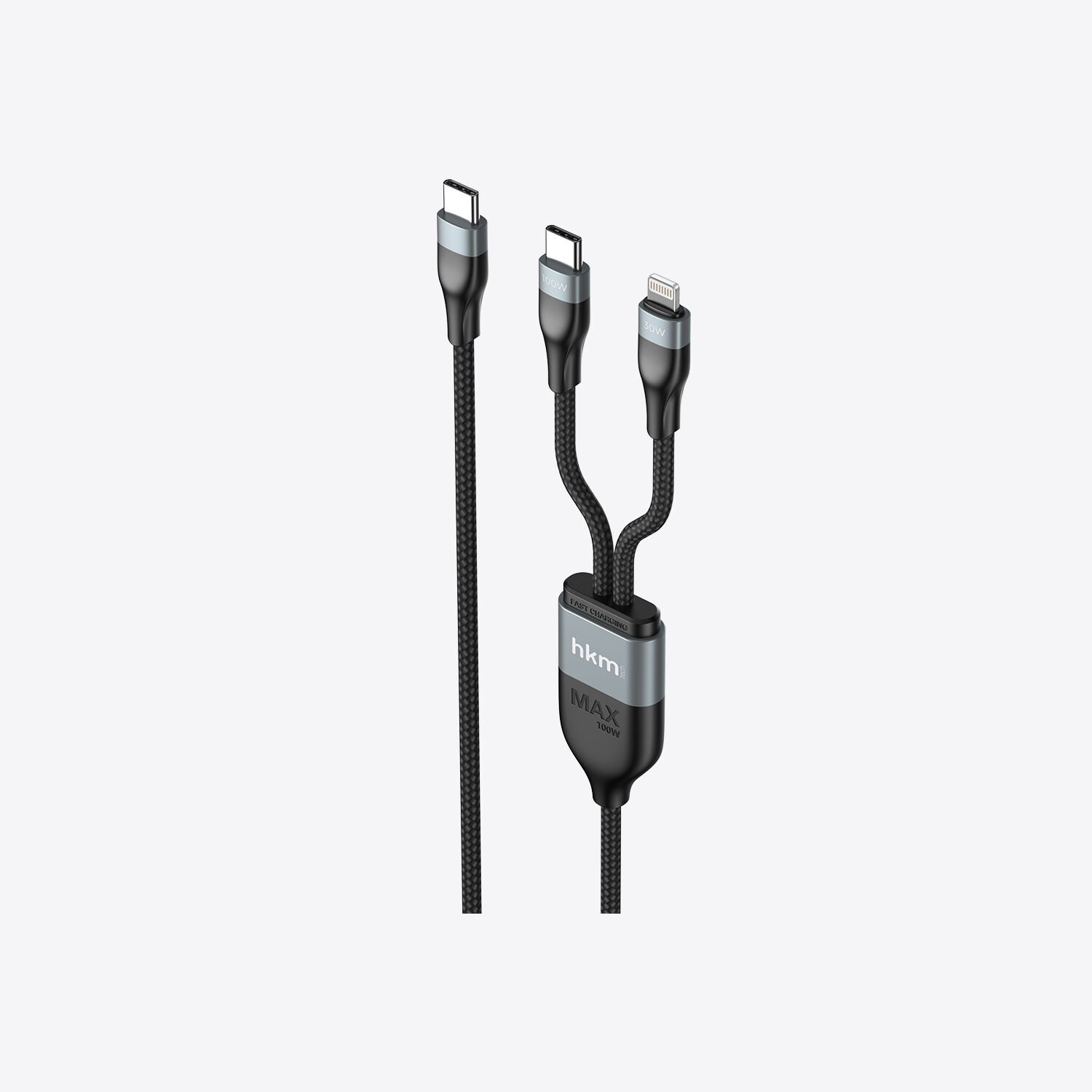 hkm tech DUO POWER 100W Çift Uçlu, Type-C to Lightning + Type-C Şarj Kablosu