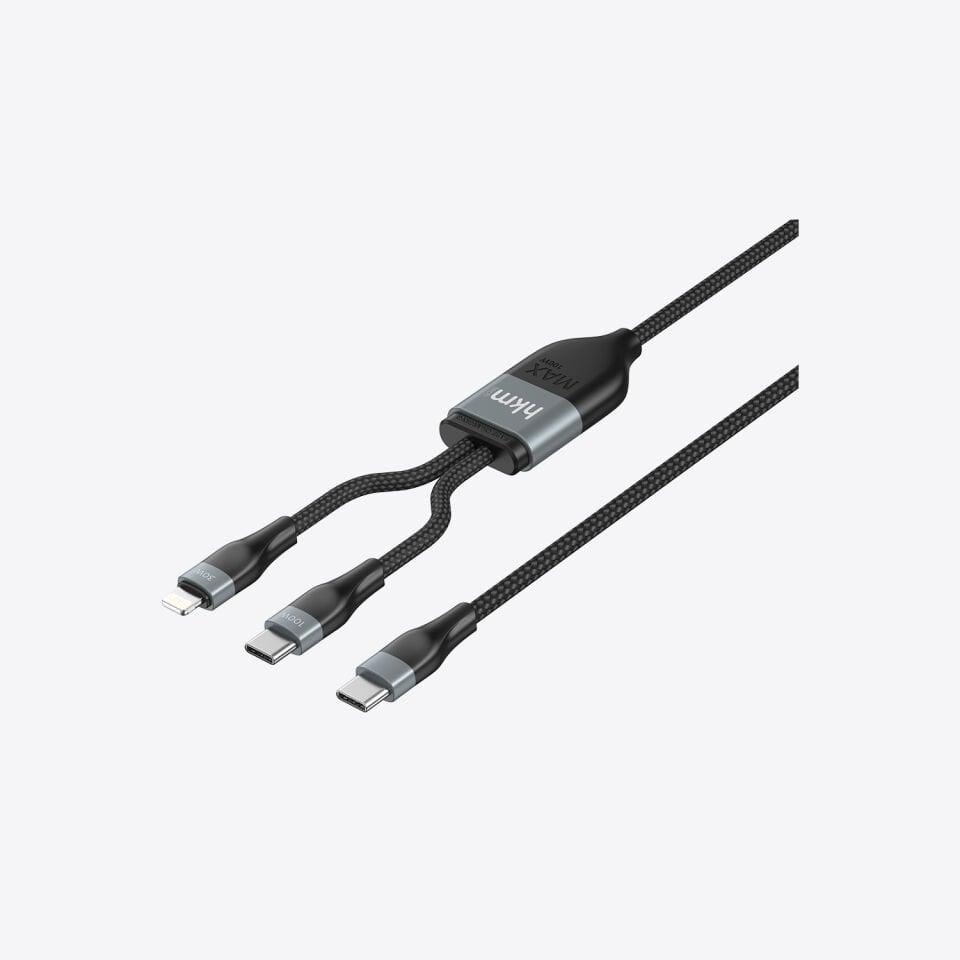 hkm tech DUO POWER 100W Çift Uçlu, Type-C to Lightning + Type-C Şarj Kablosu