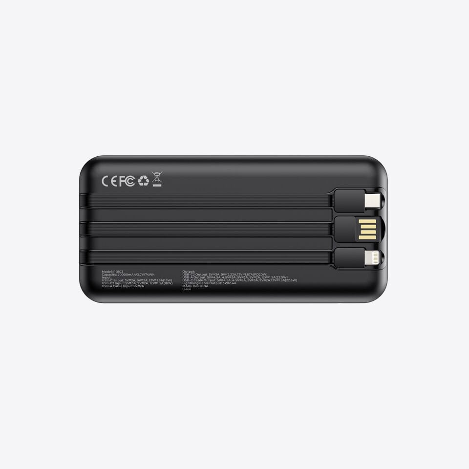 hkm tech POWER NANO 20.000 mAh 20W Hızlı Şarj Destekli, Type-C ve Lightning Kablolu Powerbank