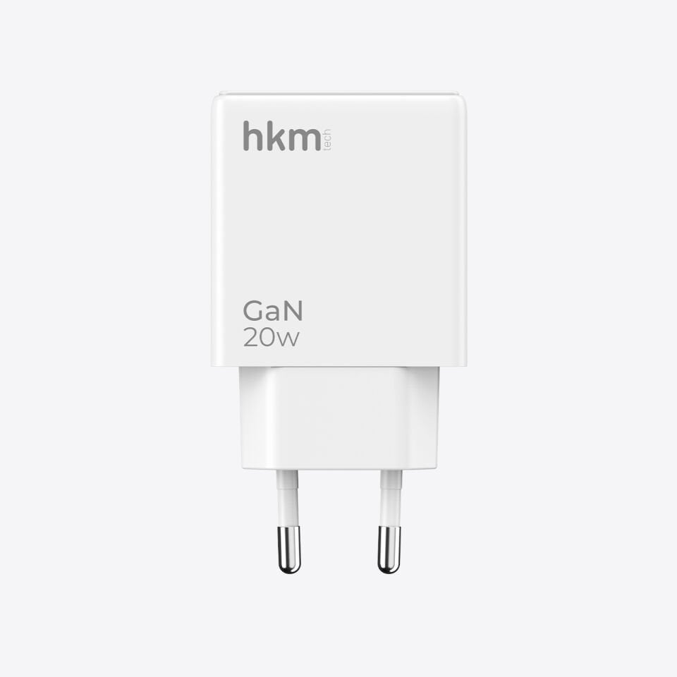 hkm tech EXTRA SLIM GaN 20W USB-A ve Type-C Çift Portlu Ultra İnce ve Hızlı Şarj Aleti