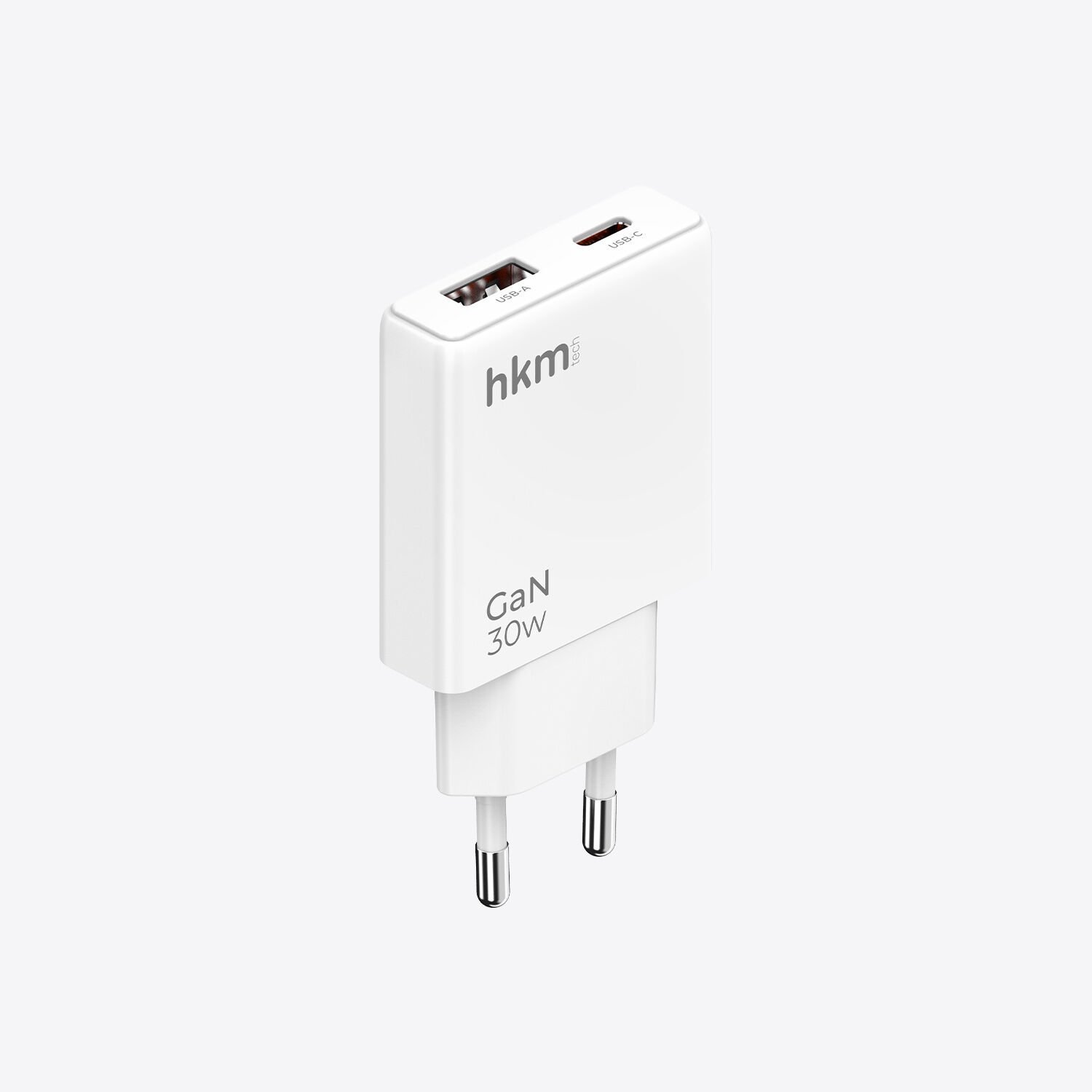 hkm tech EXTRA SLIM GaN 30W USB-A ve Type-C Çift Portlu Ultra İnce ve Hızlı Şarj Aleti