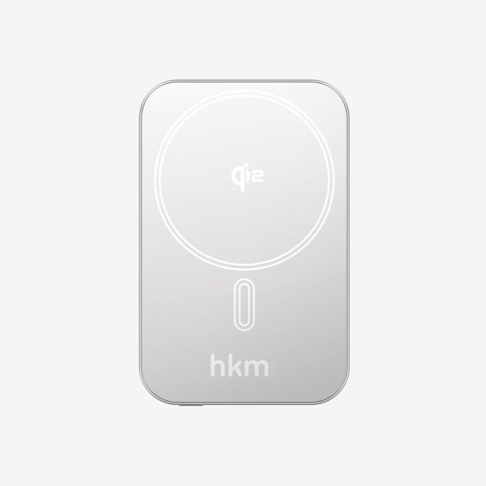 hkm tech MAG Q-ELITE 5.000 mAh 20W Qi2 Teknolojili ve MagSafe Uyumlu Kablosuz İnce Powerbank Gümüş