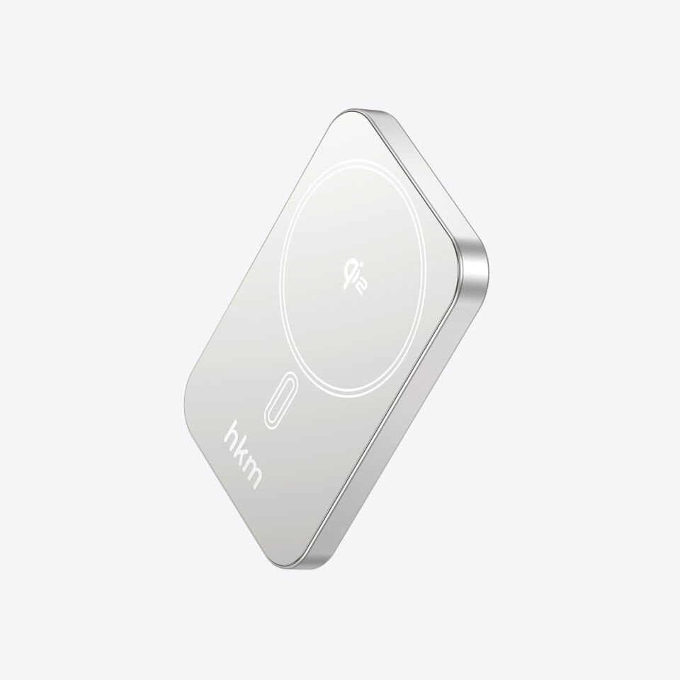 hkm tech MAG Q-ELITE 5.000 mAh 20W Qi2 Teknolojili ve MagSafe Uyumlu Kablosuz İnce Powerbank Gümüş