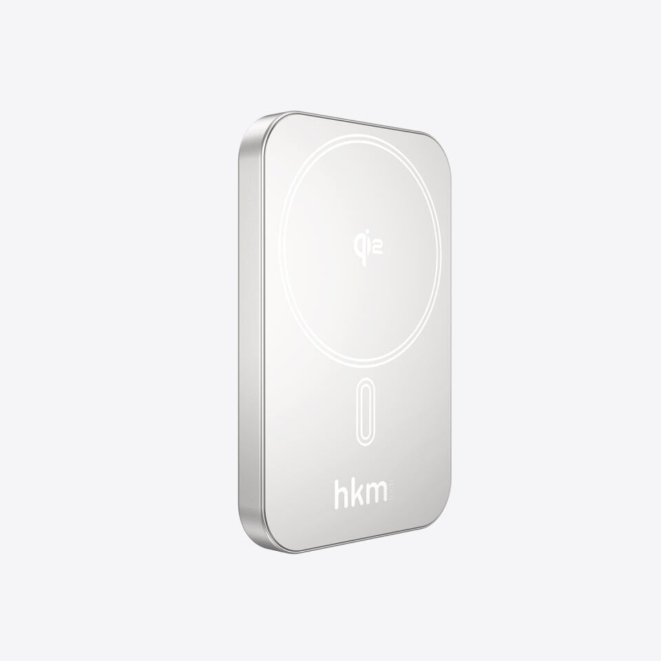 hkm tech MAG Q-ELITE 5.000 mAh 20W Qi2 Teknolojili ve MagSafe Uyumlu Kablosuz İnce Powerbank Gümüş