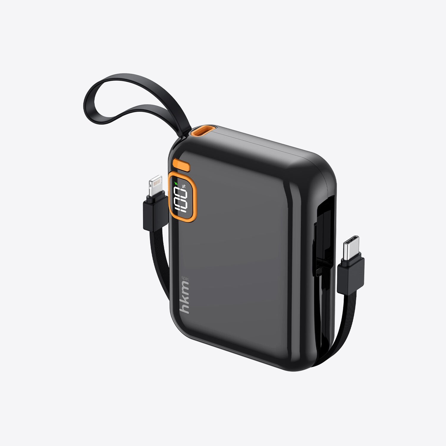 hkm tech POWER DUO 10.000 mAh 20W Hızlı Şarj Destekli, Type-C ve Lightning Kablolu Powerbank Siyah