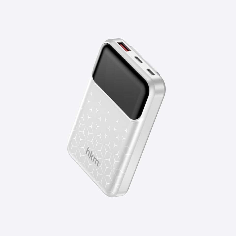 hkm tech POWER NANO 10.000 mAh 20W Hızlı Şarj Destekli, Type-C ve Lightning Kablolu Powerbank Beyaz