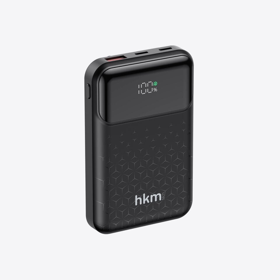 hkm tech POWER NANO 10.000 mAh 20W Hızlı Şarj Destekli, Type-C ve Lightning Kablolu Powerbank Siyah